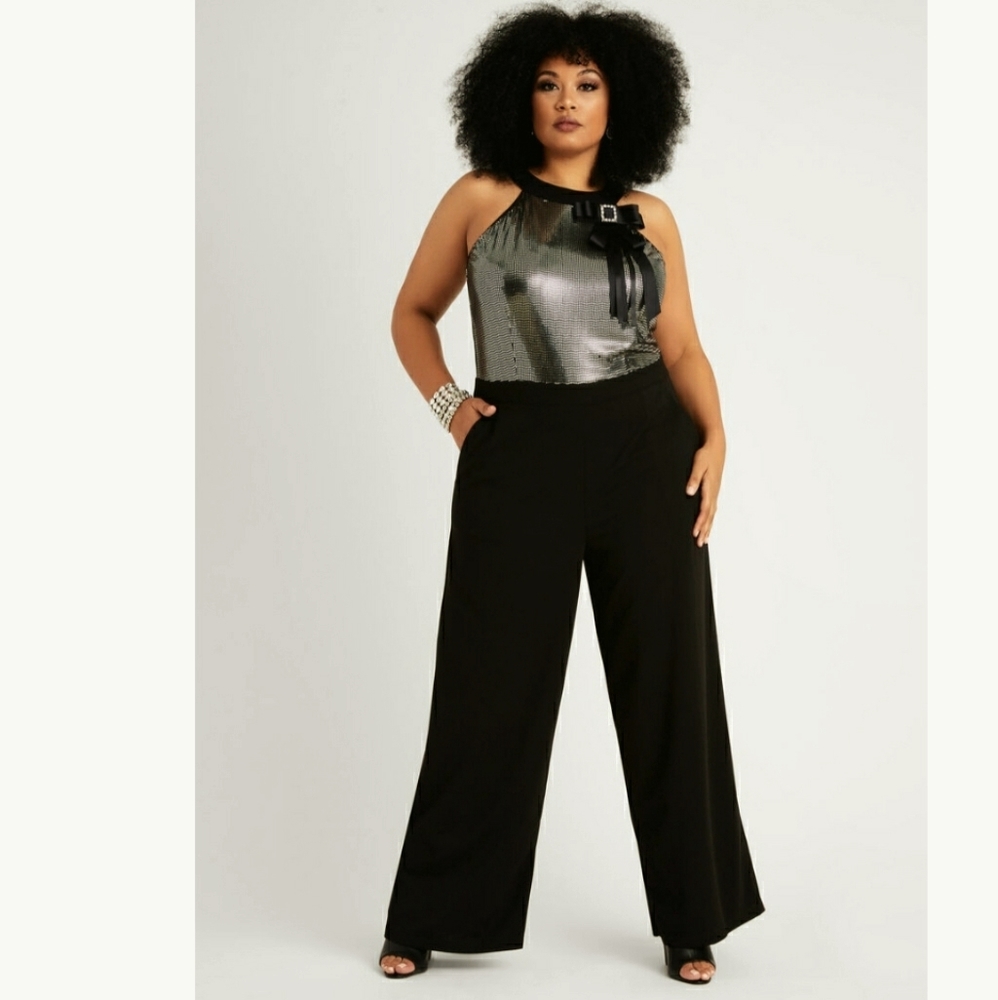SEQUIN HALTER WIDE LEG JUMPSUIT